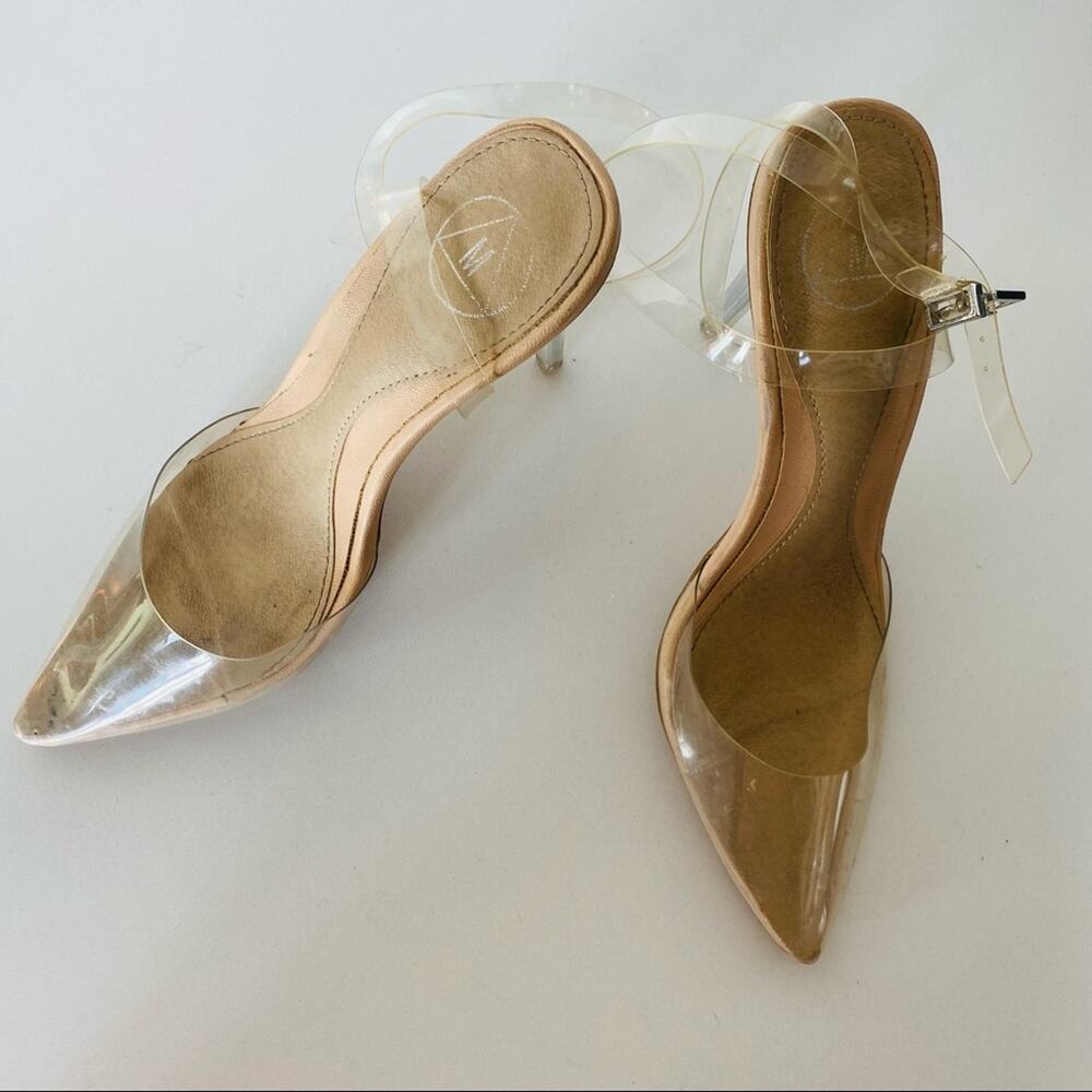 MISSGUIDED Nude Tan Clear Ankle Strap Pointy Toe 90s Stiletto Heels Pumps 9 - Picture 3 of 8